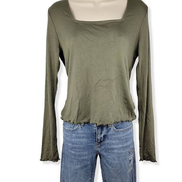 Freshman Square neck Green ribknit Top Large Juniors - Picture 1 of 2